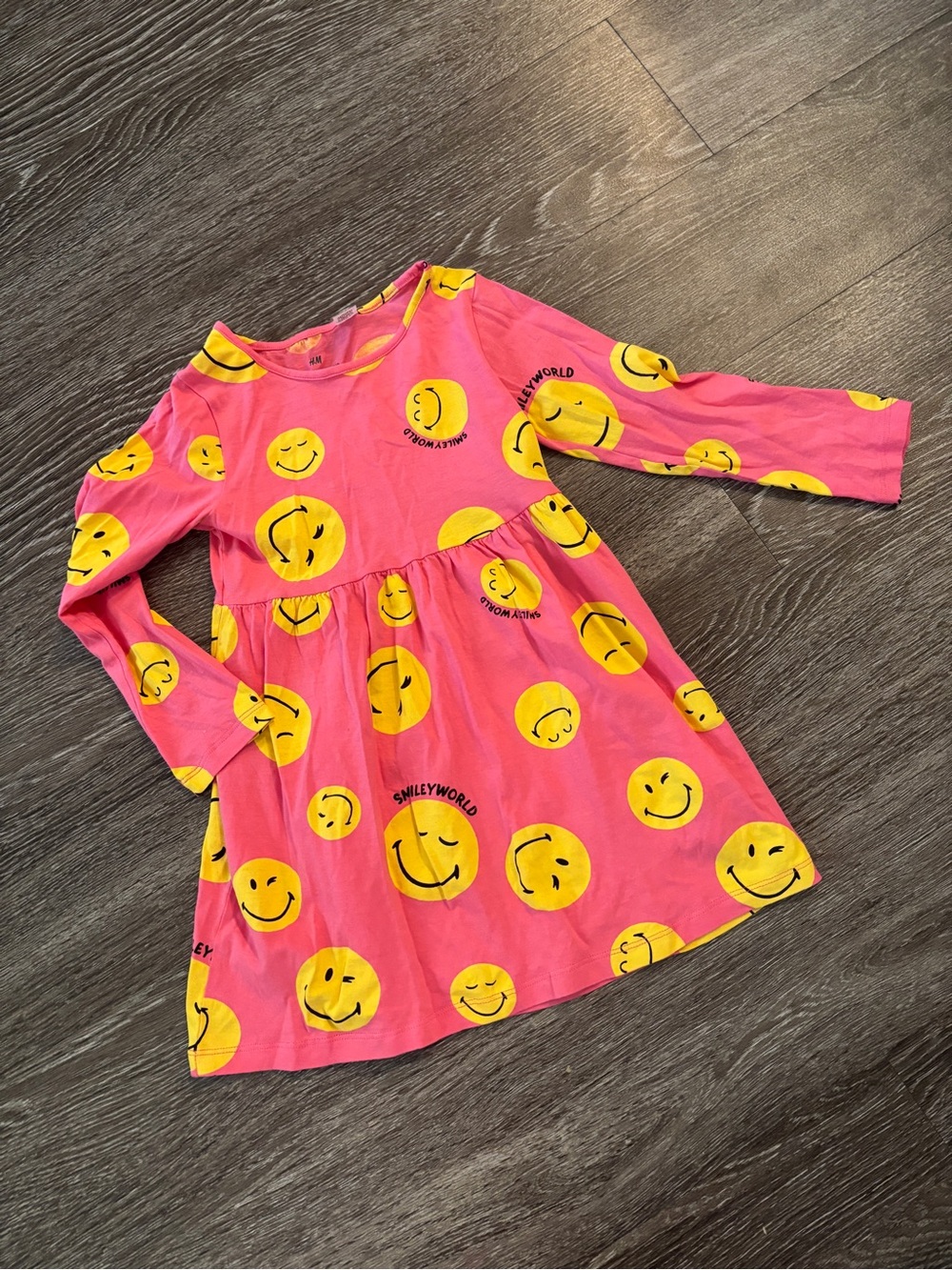 H&M Pink Smiley World Long Sleeve Dress